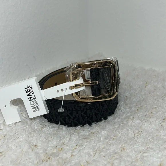 Michael Kors Stylish Black Belt with Gold Buckle
